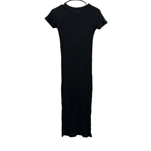 Zara Dark Gray Knit Ribbed Short Sleeve‎ Midi Dress Size S - Picture 1 of 9